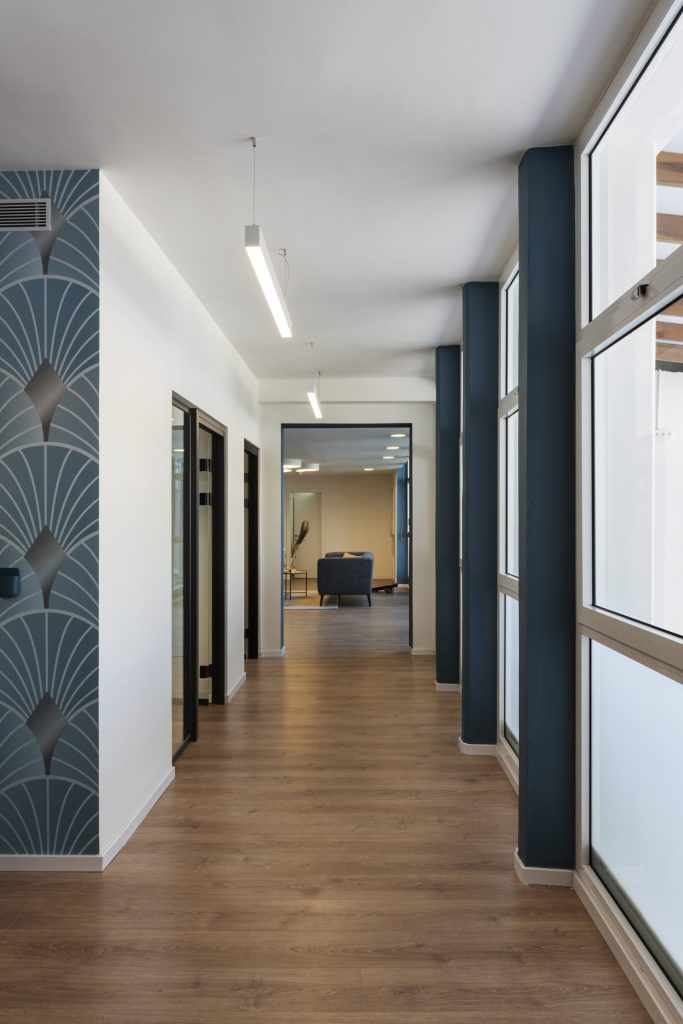 Office corridor along the windows