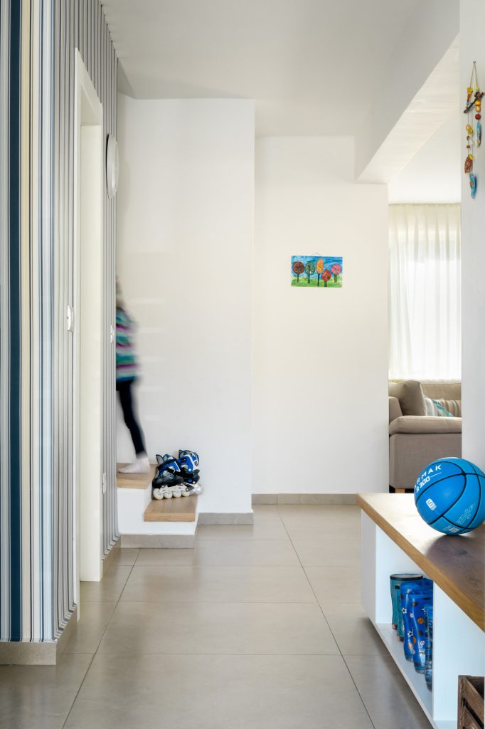 View along the hallway with the striped wall